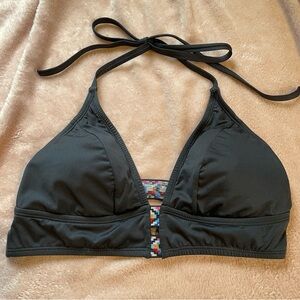 Cleanwater Perry Ellis Bikini Top Size M Black with 2 Stretchy Aztec Back Straps
